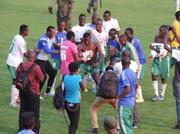 GBFC players celebrate the Braclays Cup semi final win - Will the 'Buffaloes dance again this season?