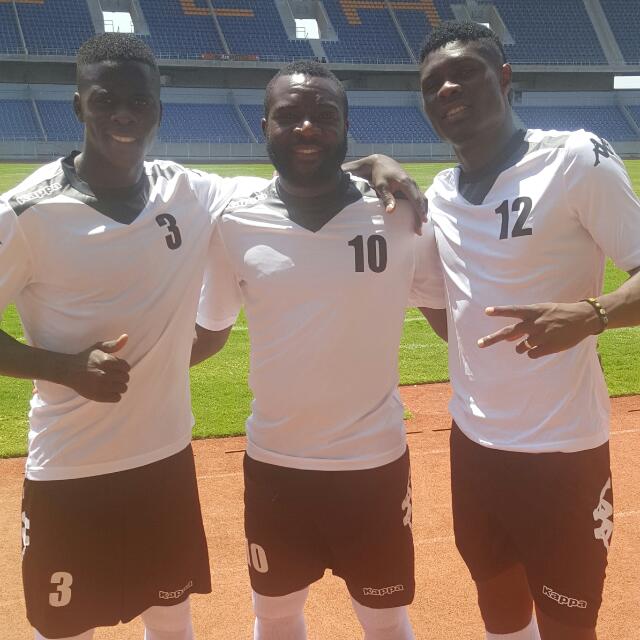 Chisamba Lungu, Fwayo Tembo and Kabaso Chongo pose a photo in the new kit