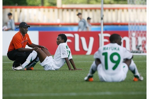 Kola and Mayuka look dejected after the youngs were eliminated by Nigeria in the last 16. In 2008, the two strikers were dubbed as Zambia's symbol of present and future with Stopilla Sunzu by the ZamFoot Crew